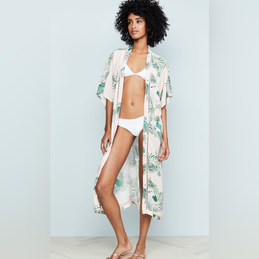 New Plush Maxi Floral Kimono Robe Swimwear Coverup $145 Retail Size M/L